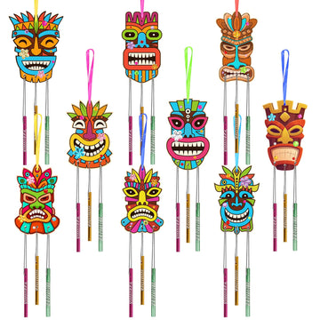 Fennoral 9 Pack Wind Chime Kit For Kids Make Your Own Tiki Wind Chime Wooden Arts And Crafts For Girls Boys Diy Coloring Hawaii