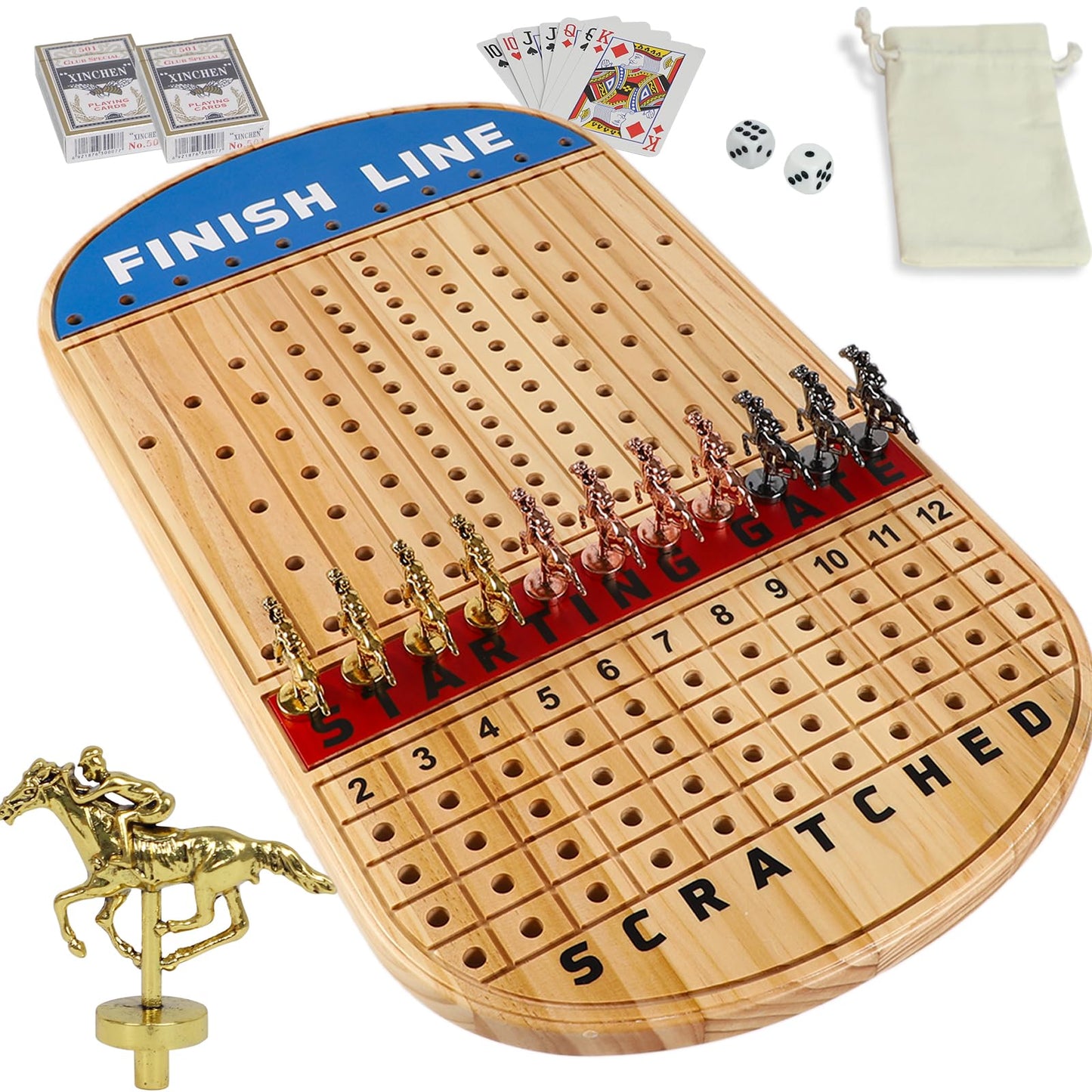 Horow Large Original Horse Racing Board Game Thicken Wood Horse Race Card And Dice Board Game Luxury Edition Set With 11 Metal H