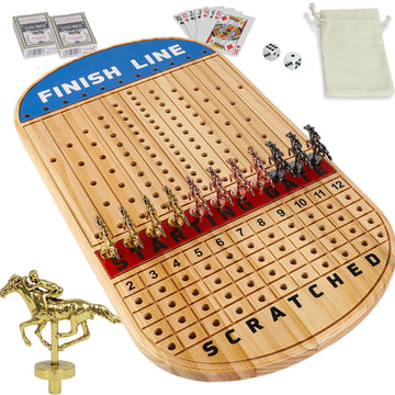 Horow Large Original Horse Racing Board Game Thicken Wood Horse Race Card And Dice Board Game Luxury Edition Set With 11 Metal H