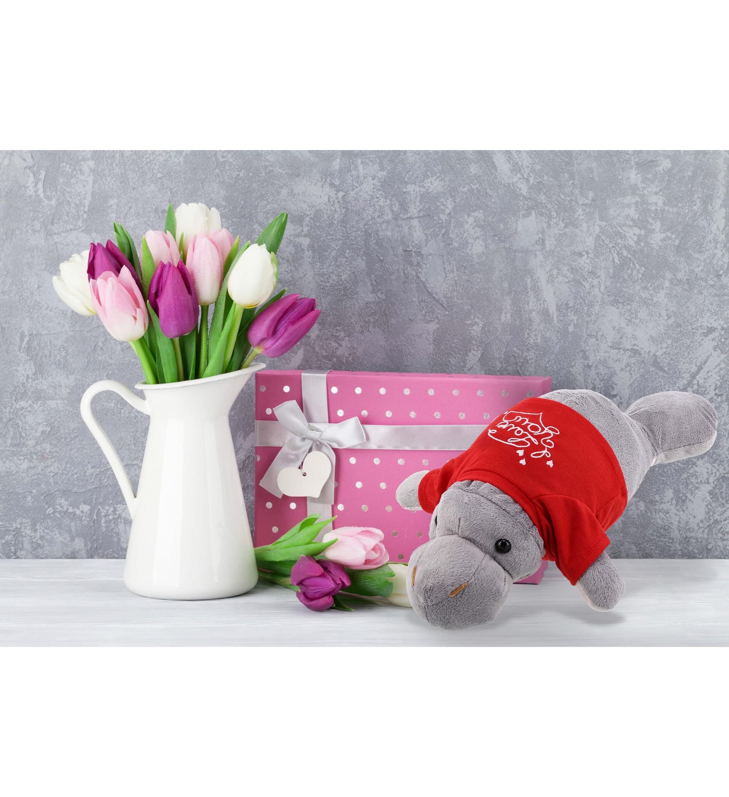 DolliBu I Love You Valentine Plush Wild Grey Manatee - Cute Soft Cuddly Stuffed Animal with Red Heart Shirt for Valentines Day  Birthday Present  Anniversary  Romantic Date - 15 Inches