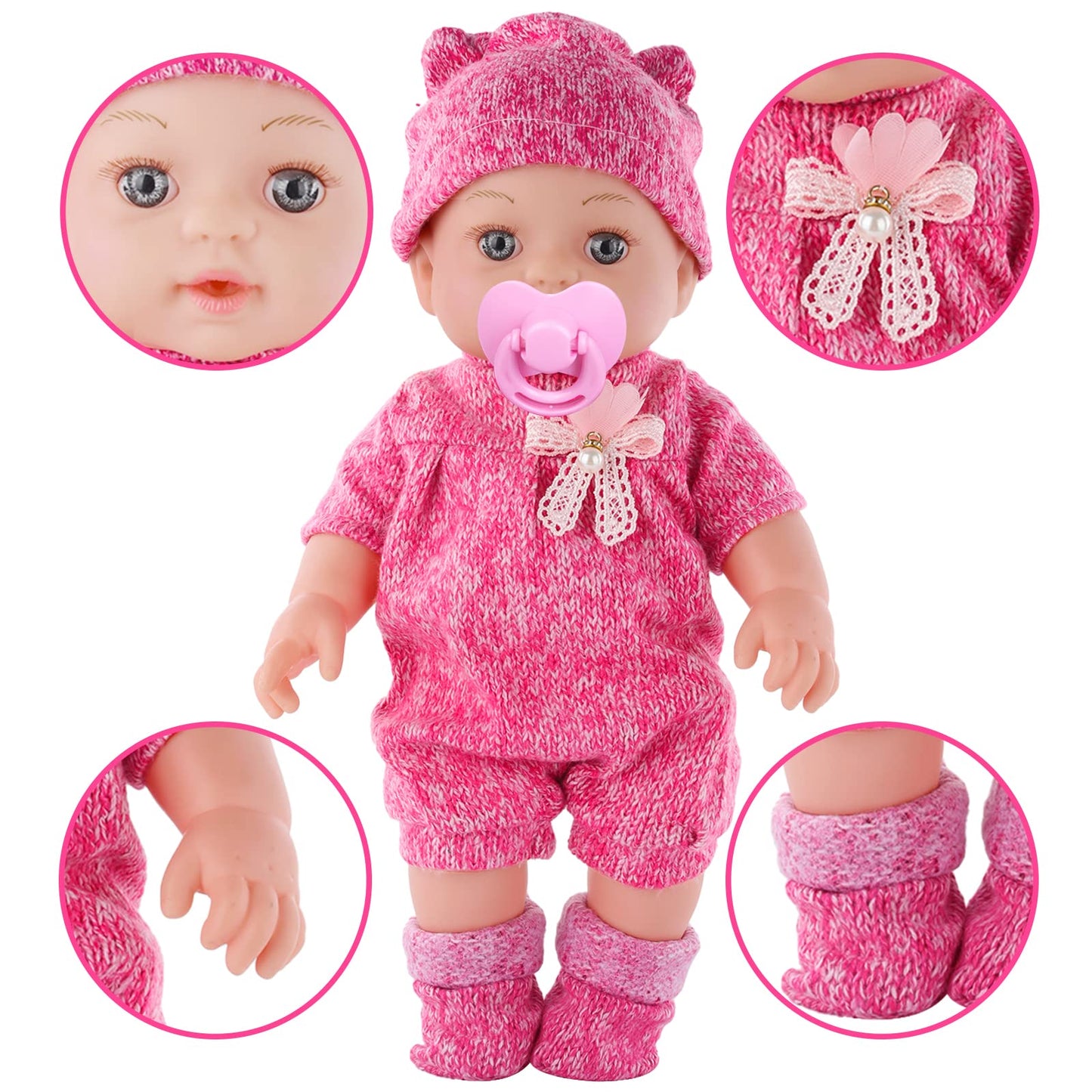 Dontno 12 Inch Baby Doll With Clothes And Accessories, Reborn Alive Baby Doll Feeding And Caring Set With Baby Bottles Diaper Nipple For Little Girls Pretend Play Set