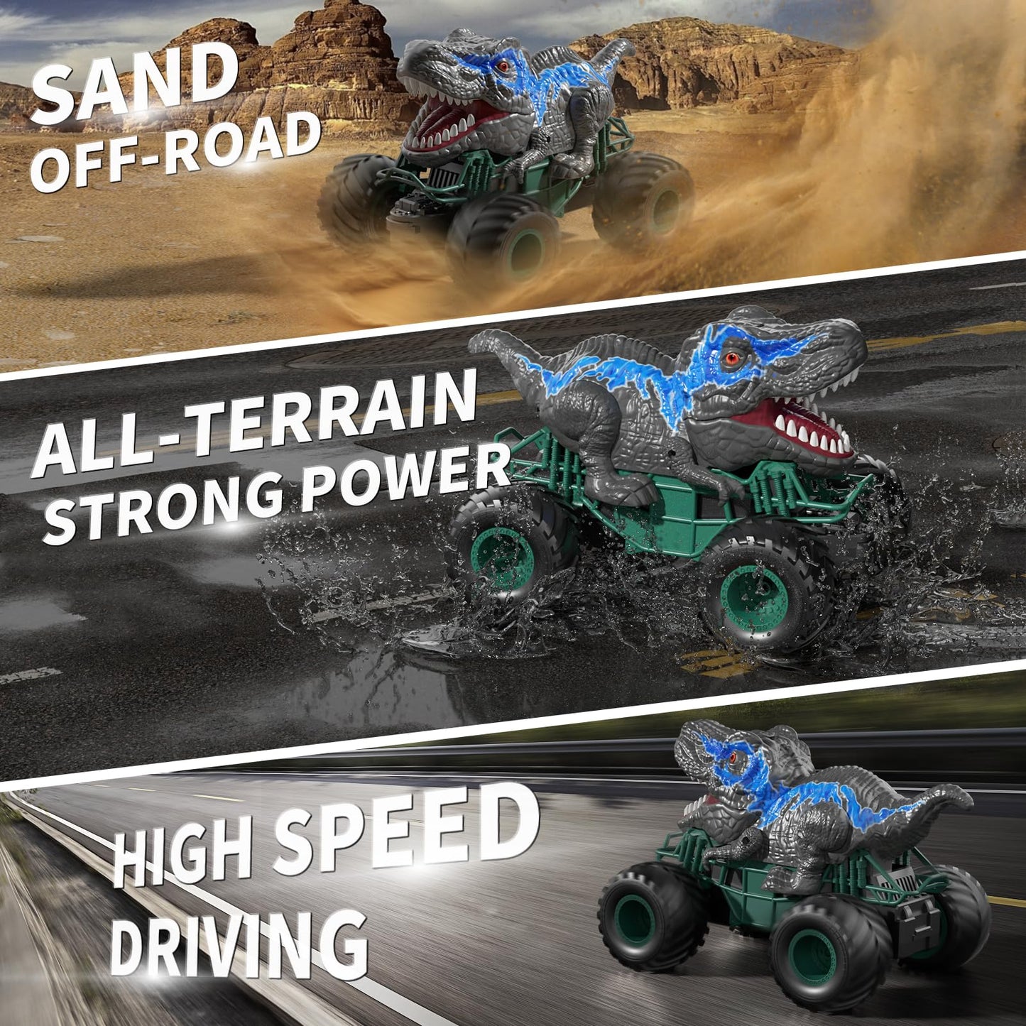 Bennol 2.4GHz Dinosaur Remote Control Car Toys for Kids Boys 4-7 5-7 8-12, RC Dinosaur Car Toys with Light, Sound, Spray, Indoor