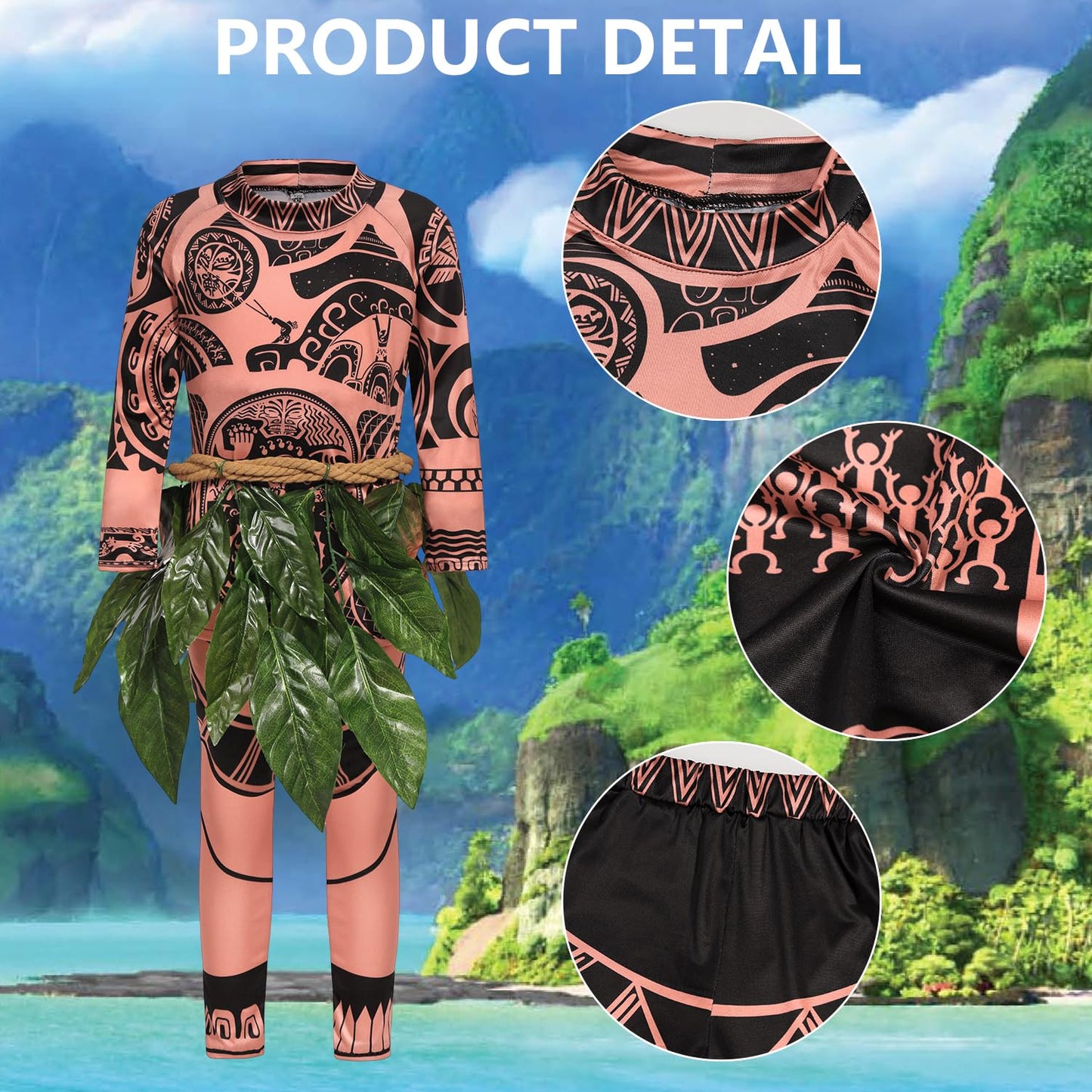 Slivomi 5Pcs Kids Halloween Costume Set For Ocean Costume Kids Boys Printed Tattoos Costume With Artificial Leaves Belt Cute Cos