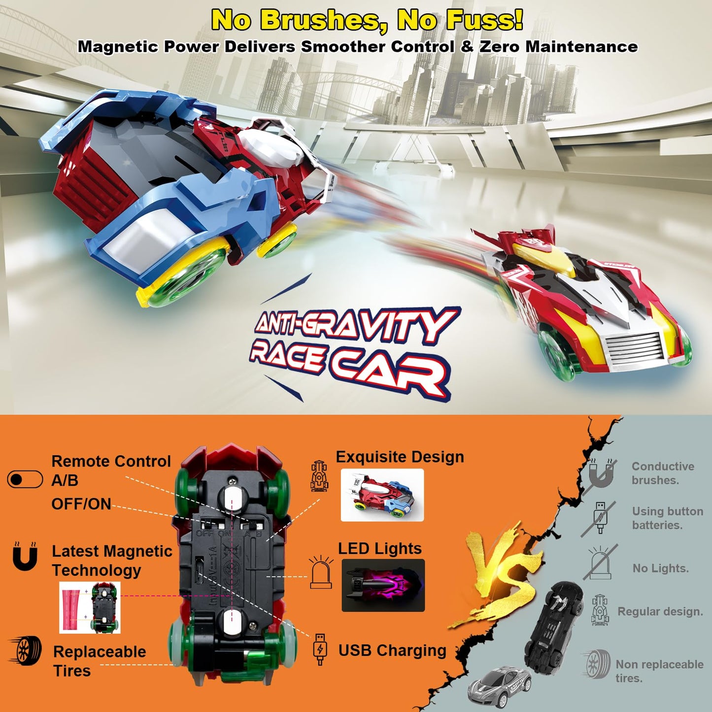 Slot Car Race Track Sets Dual-Player Electric Remote Control Cars Rechargable Magnetic Cars Racing Game with Hand Controllers Ci