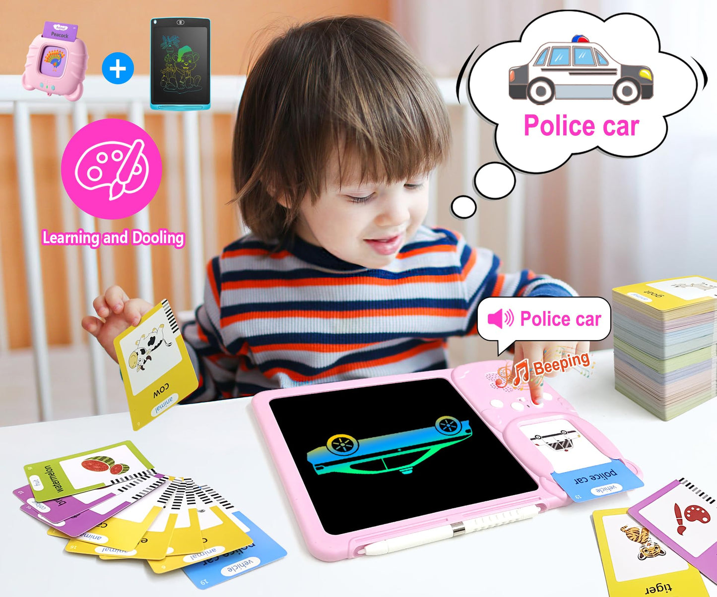 Rylai Toddler Toys Talking Flash Cards, Kindergarten Learning Resources 510 Sight Words With Drawing Tablet For Speaking Doodling, Sensory Toys For Kids With Autism, Boys Girls 2 3 4 5 6, Pink