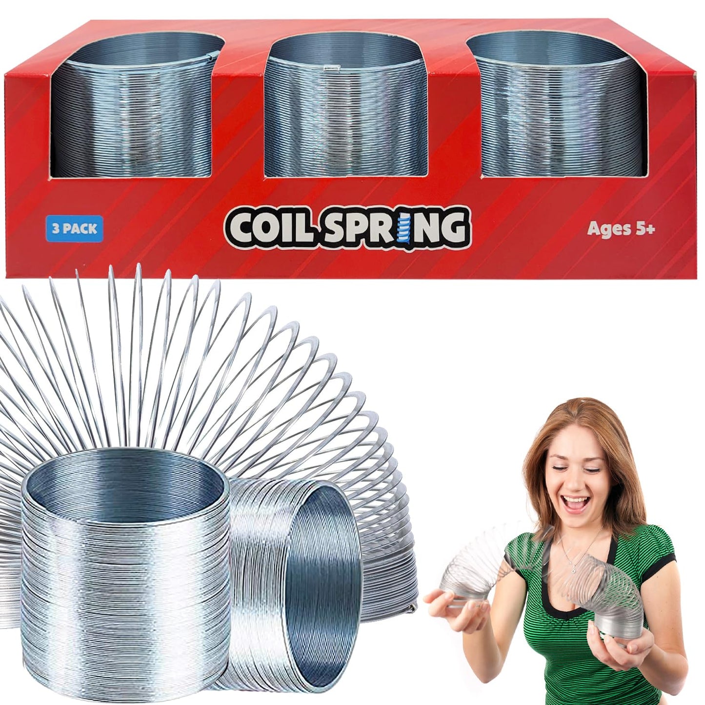 The Dreidel Company Silver Metal Coil Spring, Goody Bag Fillers, Party Favor For Kids, Variety Of 2.4' (60Mm) Individually Boxed (3-Pack)