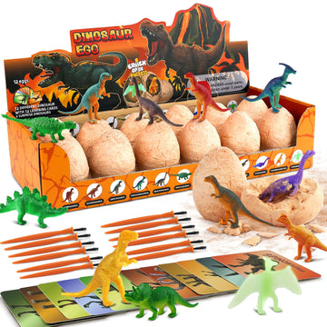 Zippytots Dino Eggs Excavation Dig Kit-12 Unique Dinosaur Eggs With Educational Learning Cards -Easter Eggs Stem Science Activit