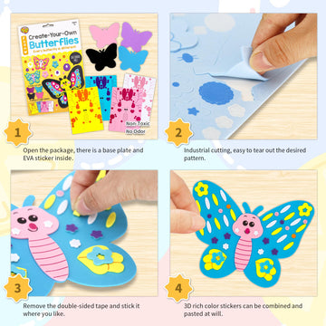 Vkpi 4 Butterflies Foam Art Crafts Gift Kit, Creative Make Your Own Butterflies, Cartoon Paper Craft Projects For Kids Ages 4+ T