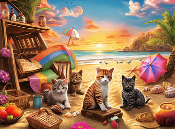 Extra Large Pieces Jigsaw Puzzles For Adults - 100 Piece Puzzles For Kids Ages 8-10 10-12 - Large Piece Puzzles For Seniors - Cats Seaside Sunset