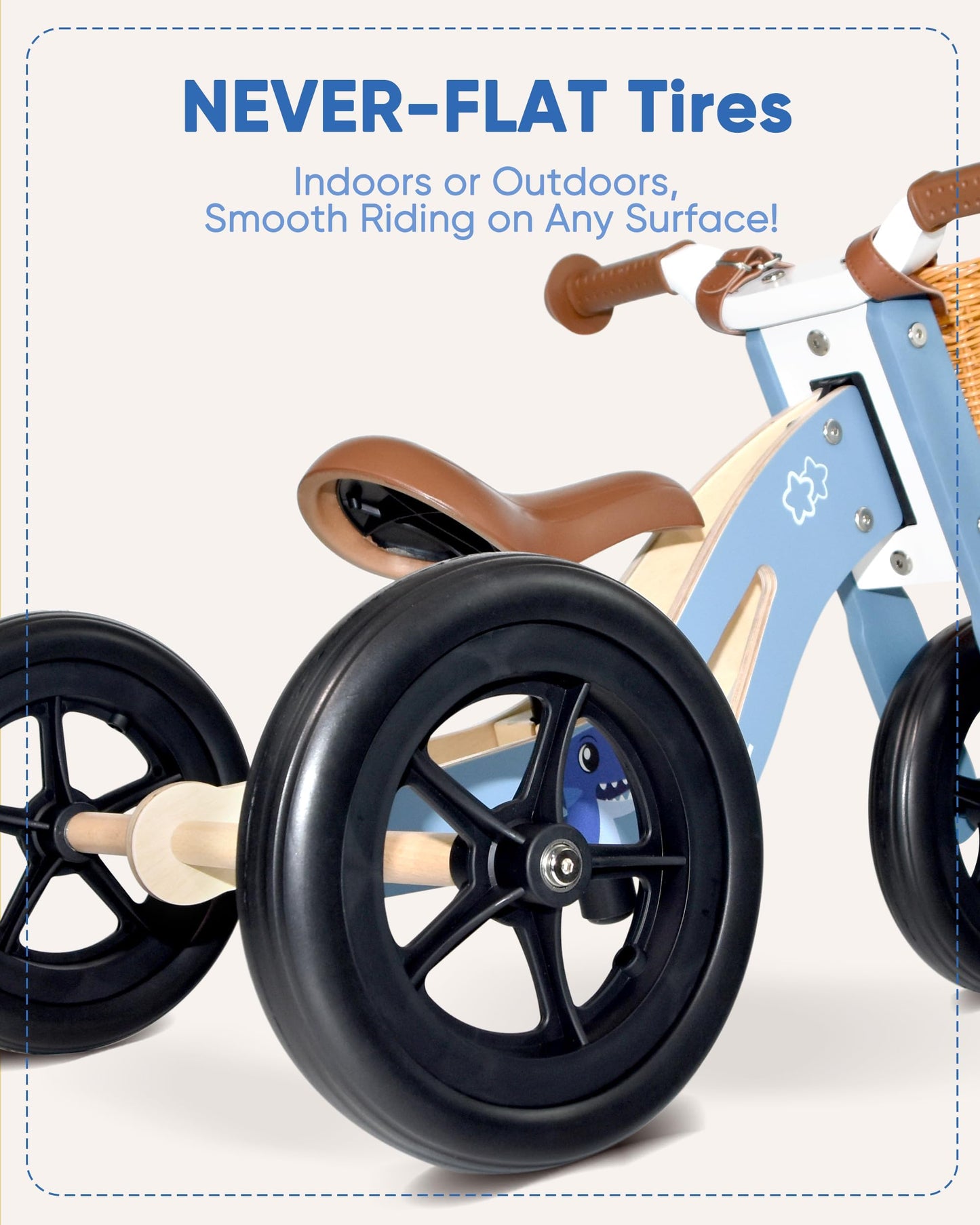 Kriddo 2 In 1 Wooden Kids Tricycle And Balance Bike With Pattern For 1-4 Years Old, No-Pedal Tricycle And Toddler Balance Bike W