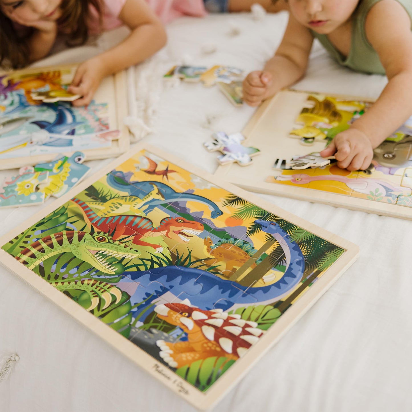 Melissa & Doug Wooden Jigsaw Puzzle Bundle - Dinosaur, Safari & Ocean - 15.7x11.7x1.2 inches - Blue - Ages 3+