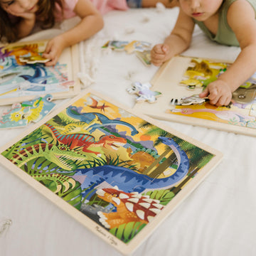 Melissa & Doug Wooden Jigsaw Puzzle Bundle - Dinosaur, Safari & Ocean - 15.7x11.7x1.2 inches - Blue - Ages 3+