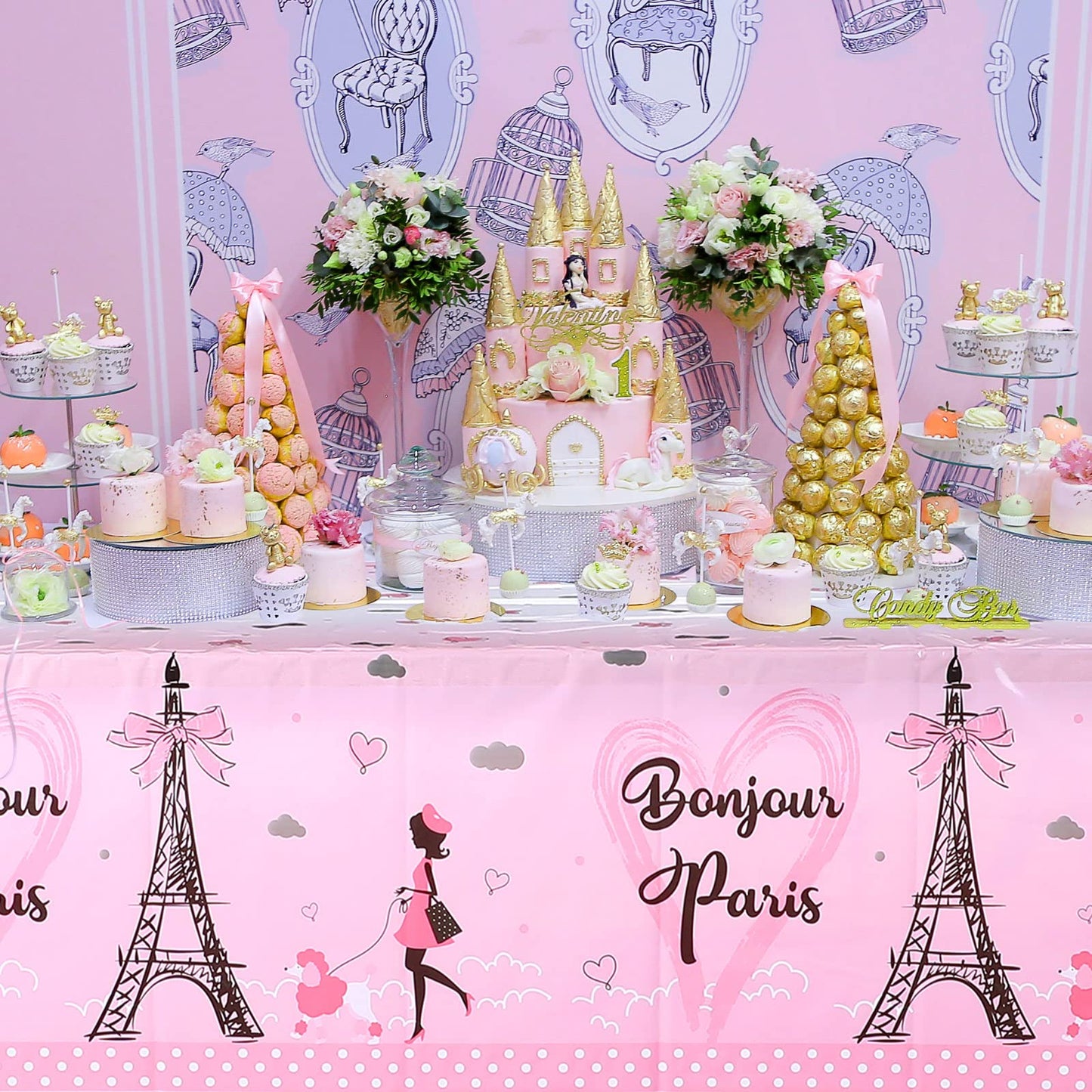 Paris Party Decorations Bonjour Paris Tablecloth Eiffel Tower Plastic Table Covers for Girls Birthday Party Decorations and Supp