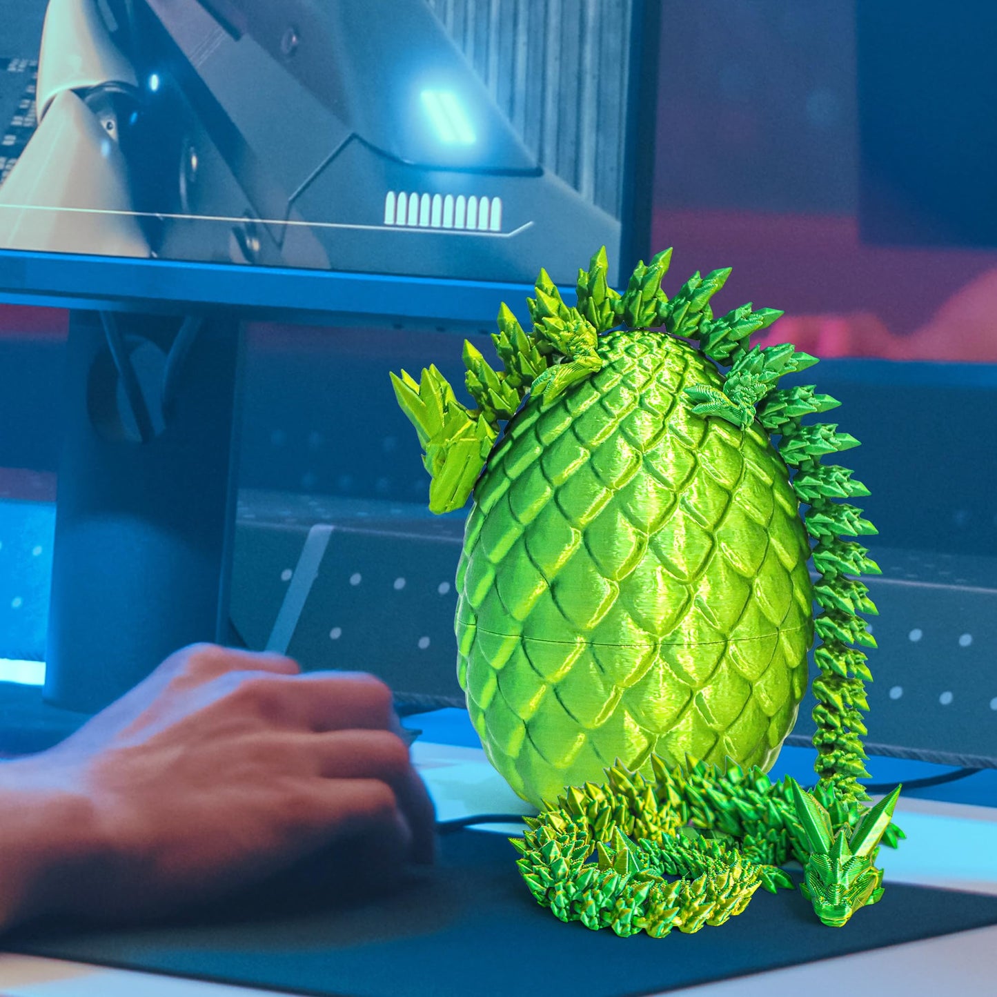 Flavery Dragon Egg - 3D Printed Egg With Flexible Pearly Sheen Dragon Inside, 3D Printed Surprise Gift, Articulated Dragon Egg F
