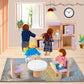 Kizfarm Wooden Dollhouse Furniture Set With 4 Family Dolls, 26 Pcs Pretend Play Dollhouse Accessories For 4 Rooms, Pink Furnitur