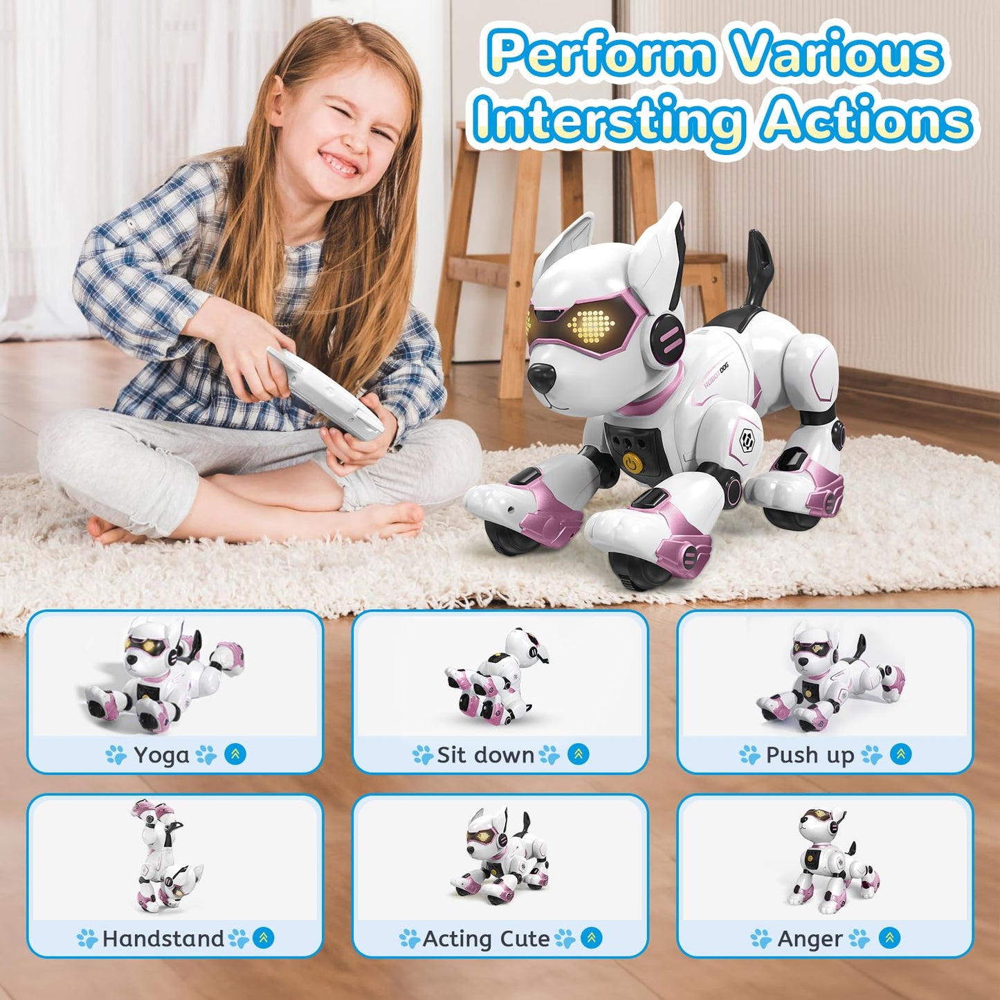 Smart Robots Dog Toy for Kids, Programmable Interactive RC Robotic Pets with Voice Control and Touch Sensory, Imitates Animals M