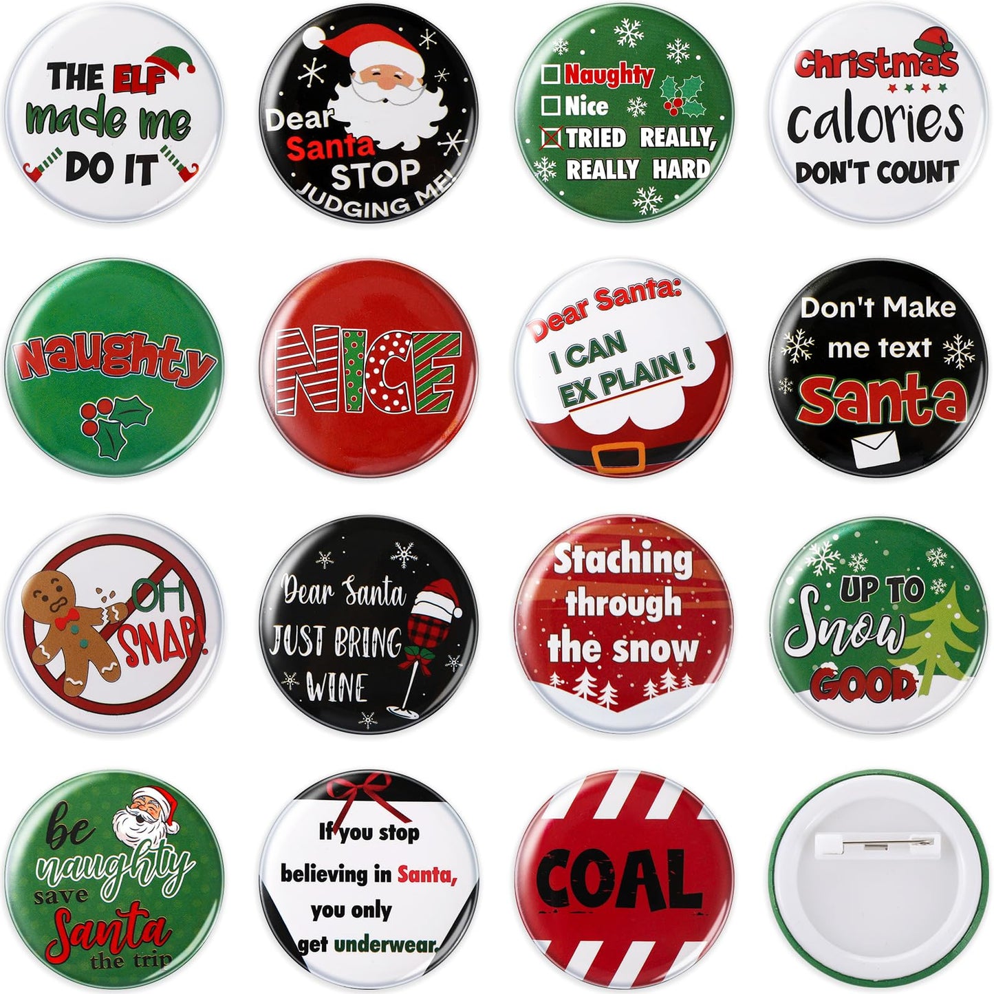 Jutom 48 Pcs Mini Christmas Buttons Pins Bulk Funny Christmas Sayings Pins for Team Gift Goodie Bags Party Decoration Favors