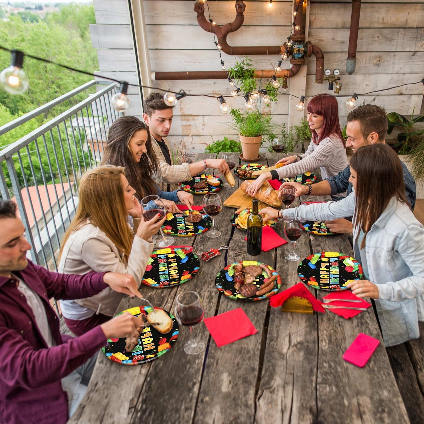 100 Pcs Building Block Party Supplies Building Block Party Plates Napkins Tableware Building Block Party Decoration Favor for Bu