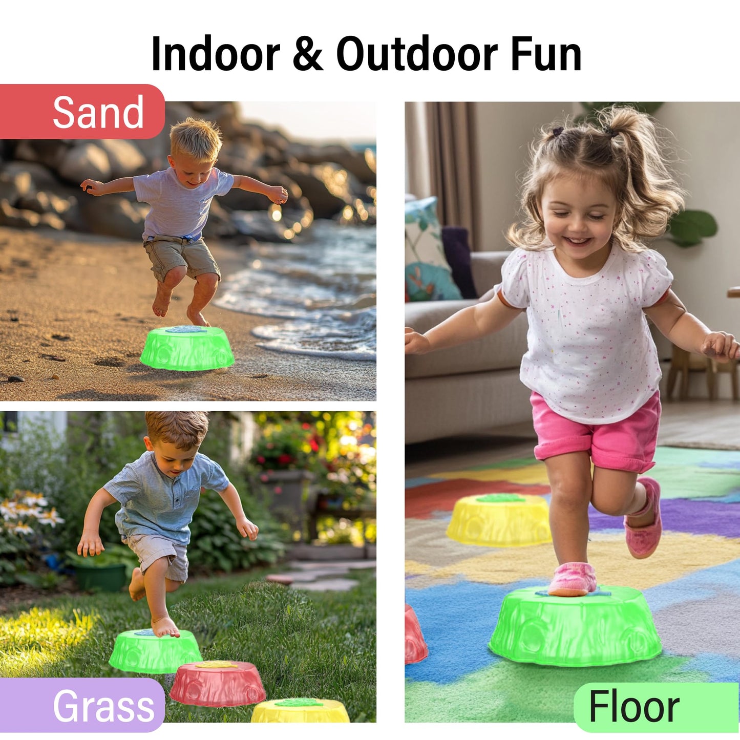 Light Up Kids Stepping Stones - Led Lights Balance Obstacle Course Glow Blocks For Toddlers - Stackable Indoor Outdoor Gross Mot