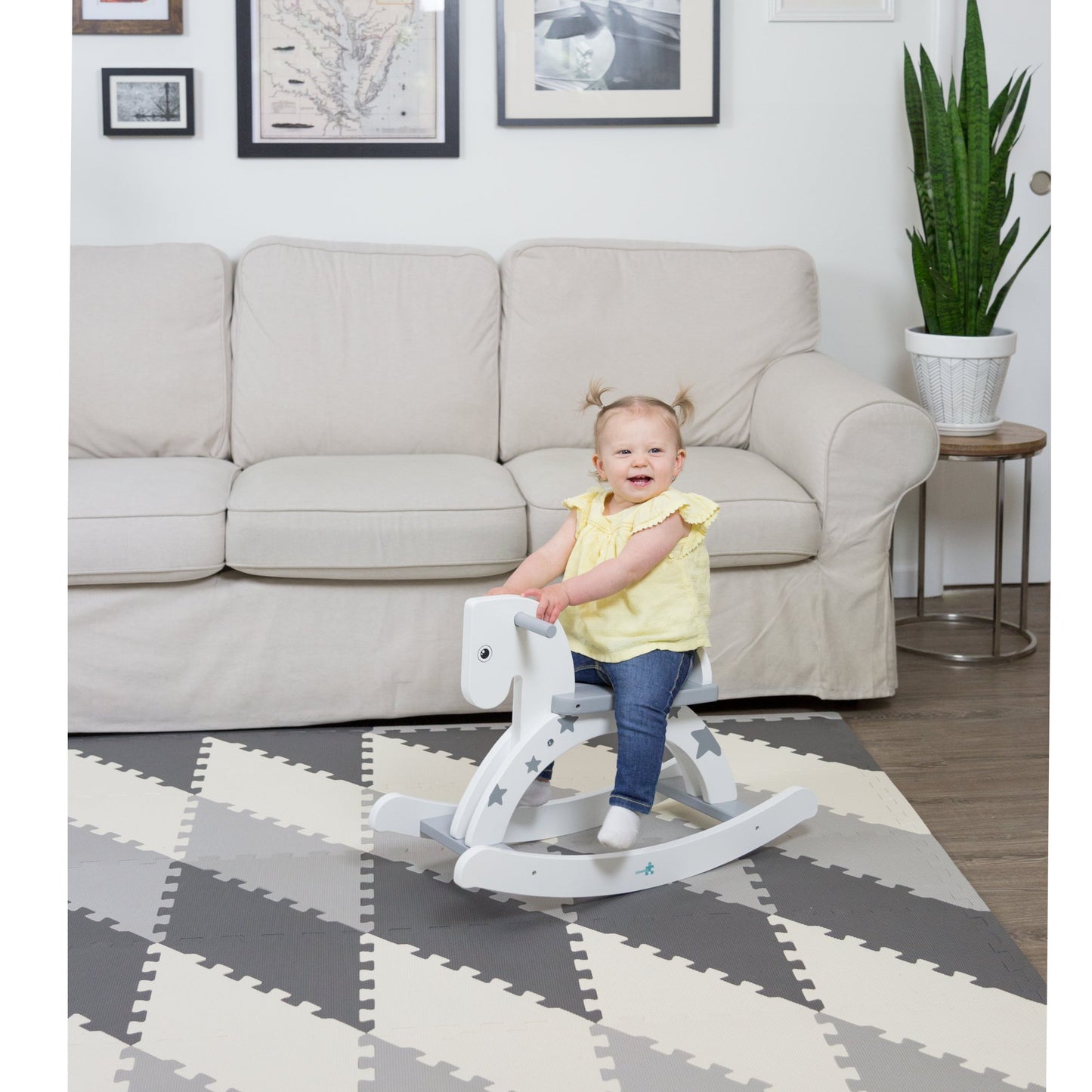 Play Platoon Non-Toxic Extra-Thick 96 Piece Triangle Play Mat - Comfortable 6X6Ft Cushiony Foam Floor Puzzle Exercise Mat For Kids & Toddlers - Gray & Cream