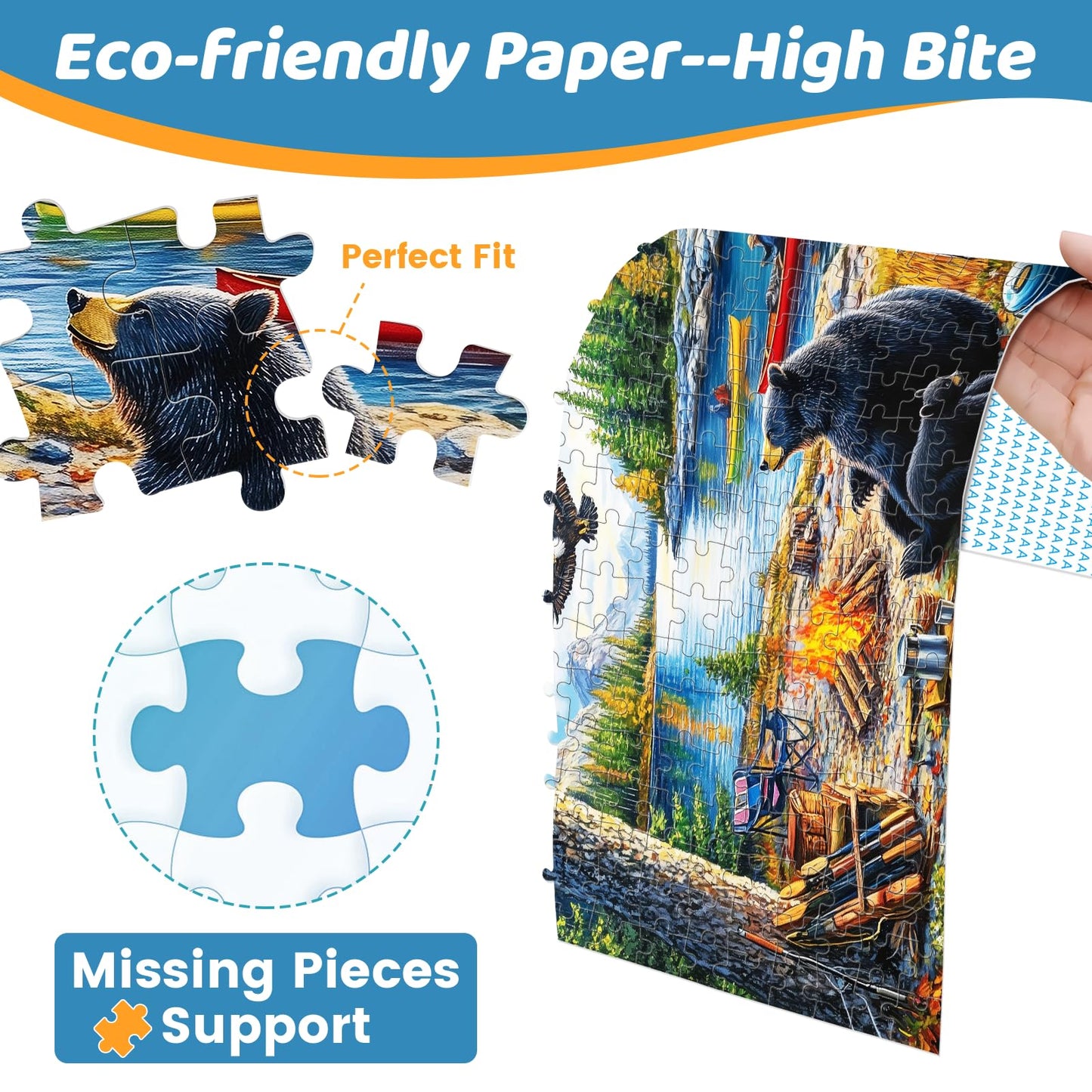 mjyphdm 500 Piece Jigsaw Puzzle for Adults & Kids - Bear & Eagle Design, Recycled Cardboard, Family Activity, 20.5 x 15 in