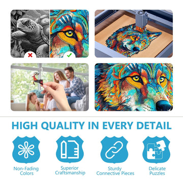Wooden Puzzles For Adults - Advanced Brave Wolf Wooden Puzzle Unique Shape Puzzels Wooden Jigsaw Puzzles For Adults, Wood Puzzle