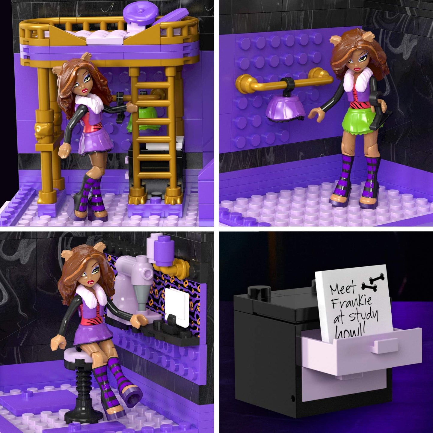 Mega Monster High Action Figure Building Set - Clawdeen's Boo-k Den, 299 Pieces, Multicolor, Model HXM32, Unique Size