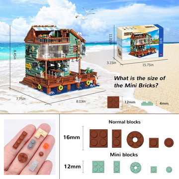 HSANHE Harbour Restaurant House Mini Bricks Building Kit  Ideas Creative Architecture Building Toys Birthday Gift for mature-themed Boys Girls -2096 Pieces (Not Compatible with Lego Set)