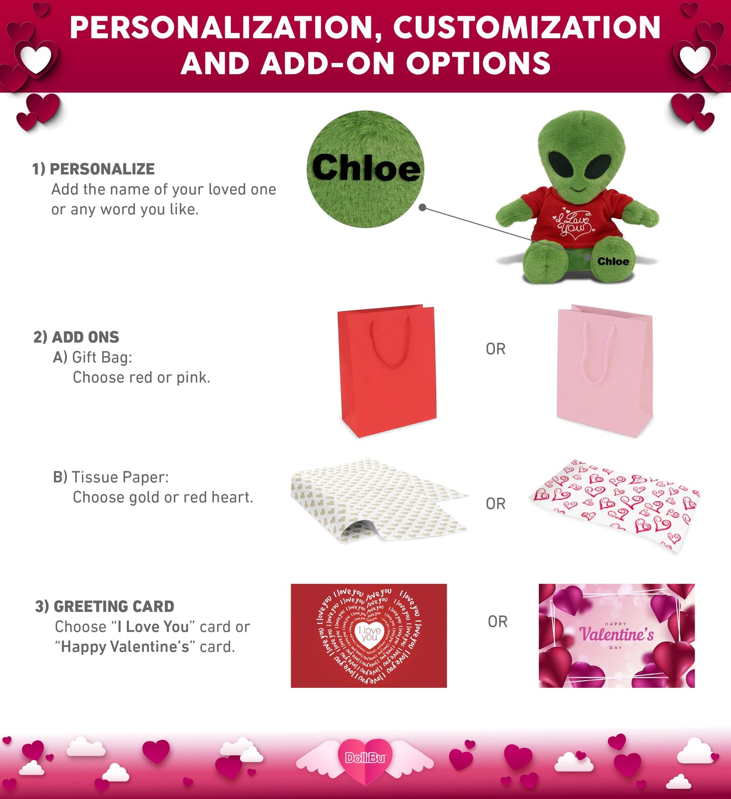 DolliBu I Love You Super Soft Alien Plush- Cute Alien Stuffed Outer Space Creature with I Love You Red Shirt for Valentine  Anniversary  Romantic Date  Boyfriend  or Girlfriend Gift - 11 inches