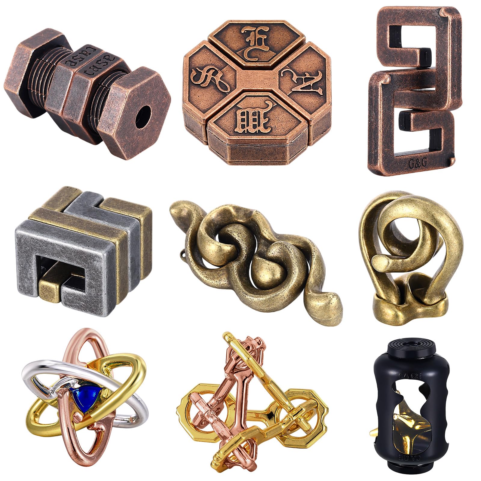 Wettarn 9 Pcs Metal Brain Teaser Puzzles Teaser 3D Steel Puzzle For Adults Unlock Interlocking Games Iq Education Smart Logic Te
