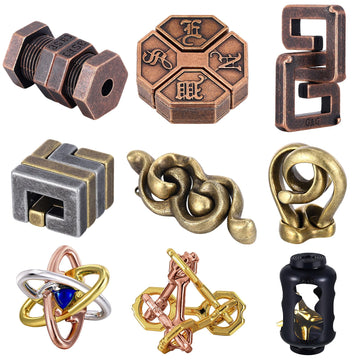 Wettarn 9 Pcs Metal Brain Teaser Puzzles Teaser 3D Steel Puzzle For Adults Unlock Interlocking Games Iq Education Smart Logic Te