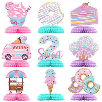 Hotop 9 Pcs Donut Two Sweet Birthday Party Decorations Table Honeycomb Centerpieces Table Topper Doughnut Birthday Sign Decor Girls Theme Party Supplies For Baby Shower