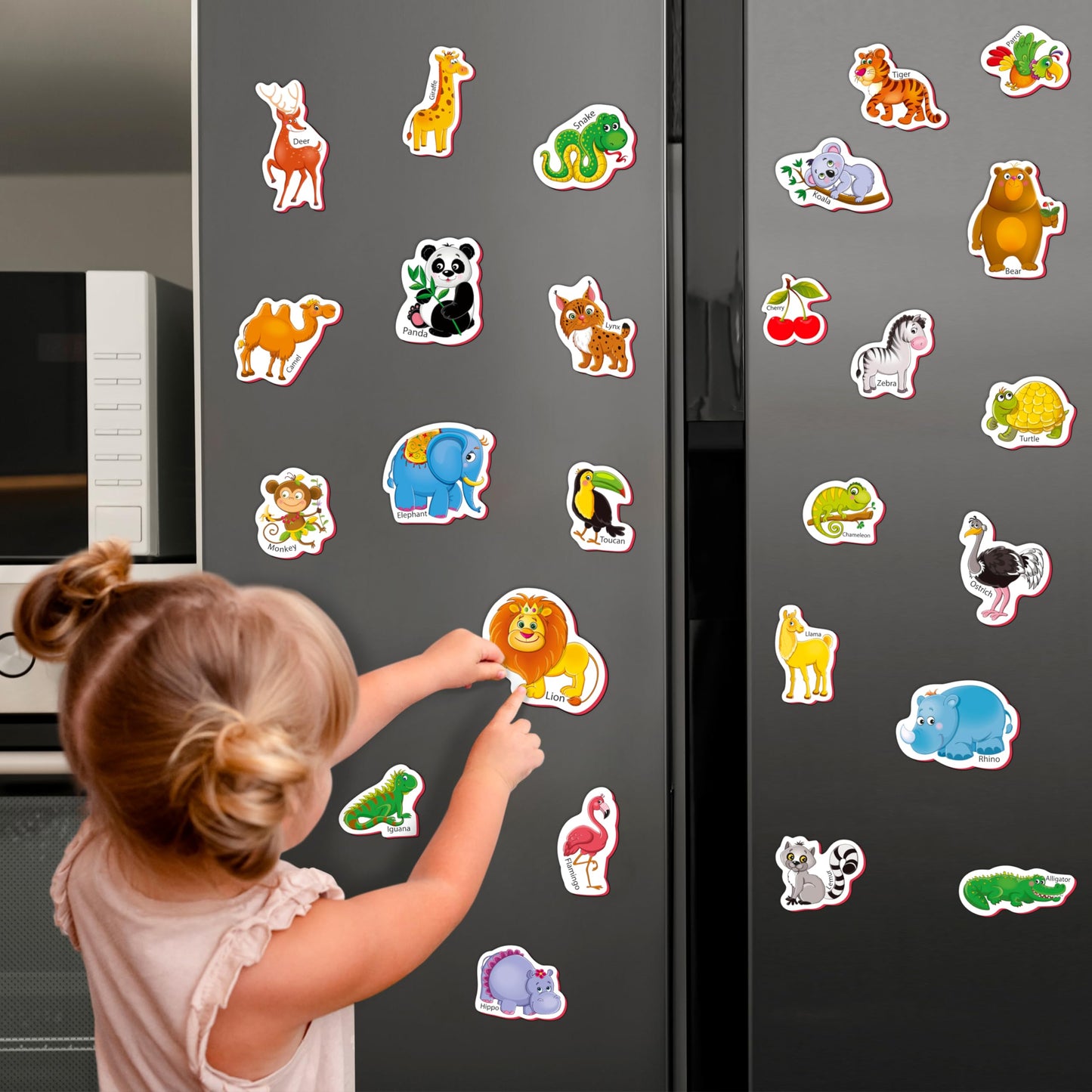 Little World Foam Fridge Magnets Set - 25 Chunky Zoo Animal Magnets for Toddlers 1-3 - Multi Color, Full Magnet Backing, Model RK93010-05