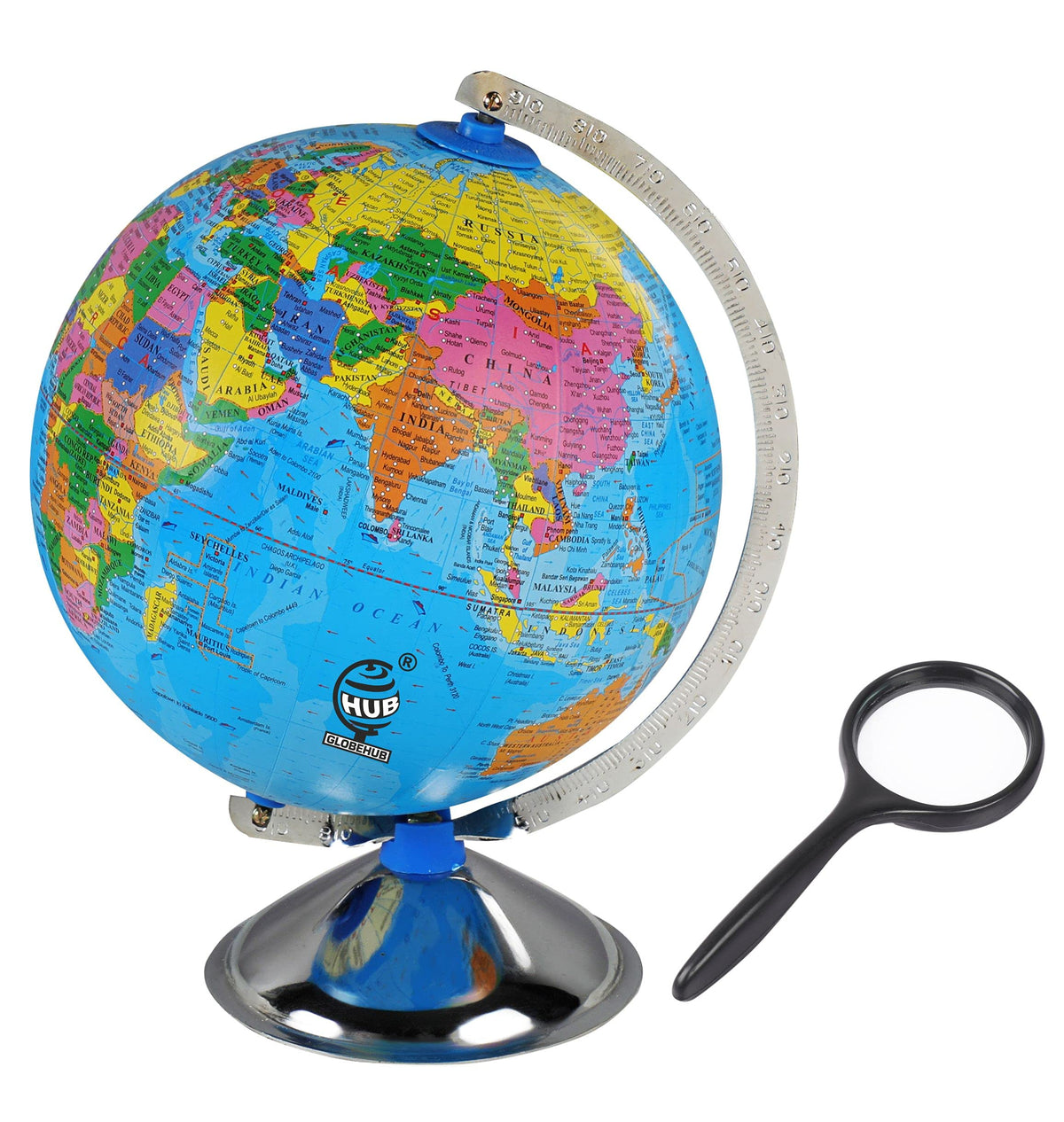 Globehub Hub 8 Inch Mittal Educational World Globe with Magnifying Glass for Kids/Office/Political Globes for Students Desk & Ta