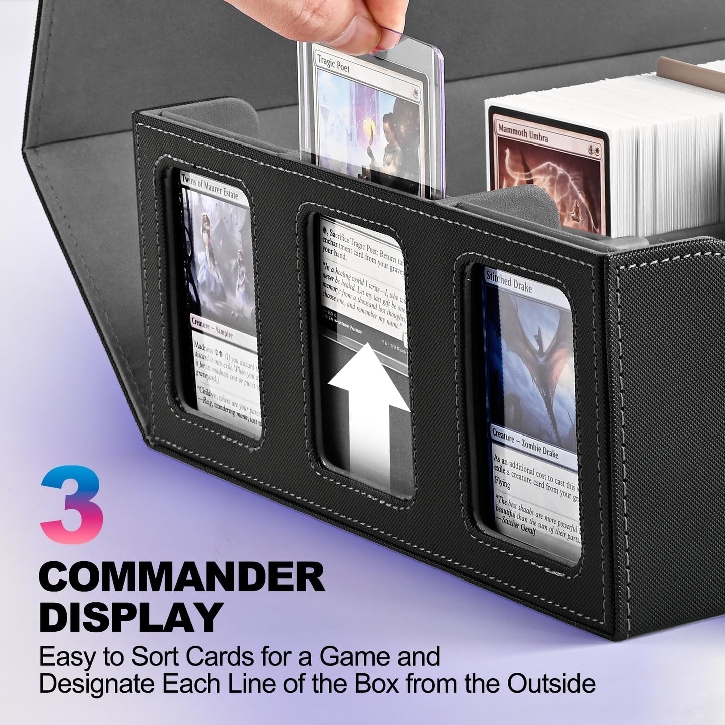 Uaono Card Storage Box For Trading Cards, 1800+ Commander Deck Box For Mtg With Display Window, Toploader Card Case Fits Magic Tcg Ptcg Sports Cards; 10 Removable Divider Tabs, 3 Stoppers (Black)
