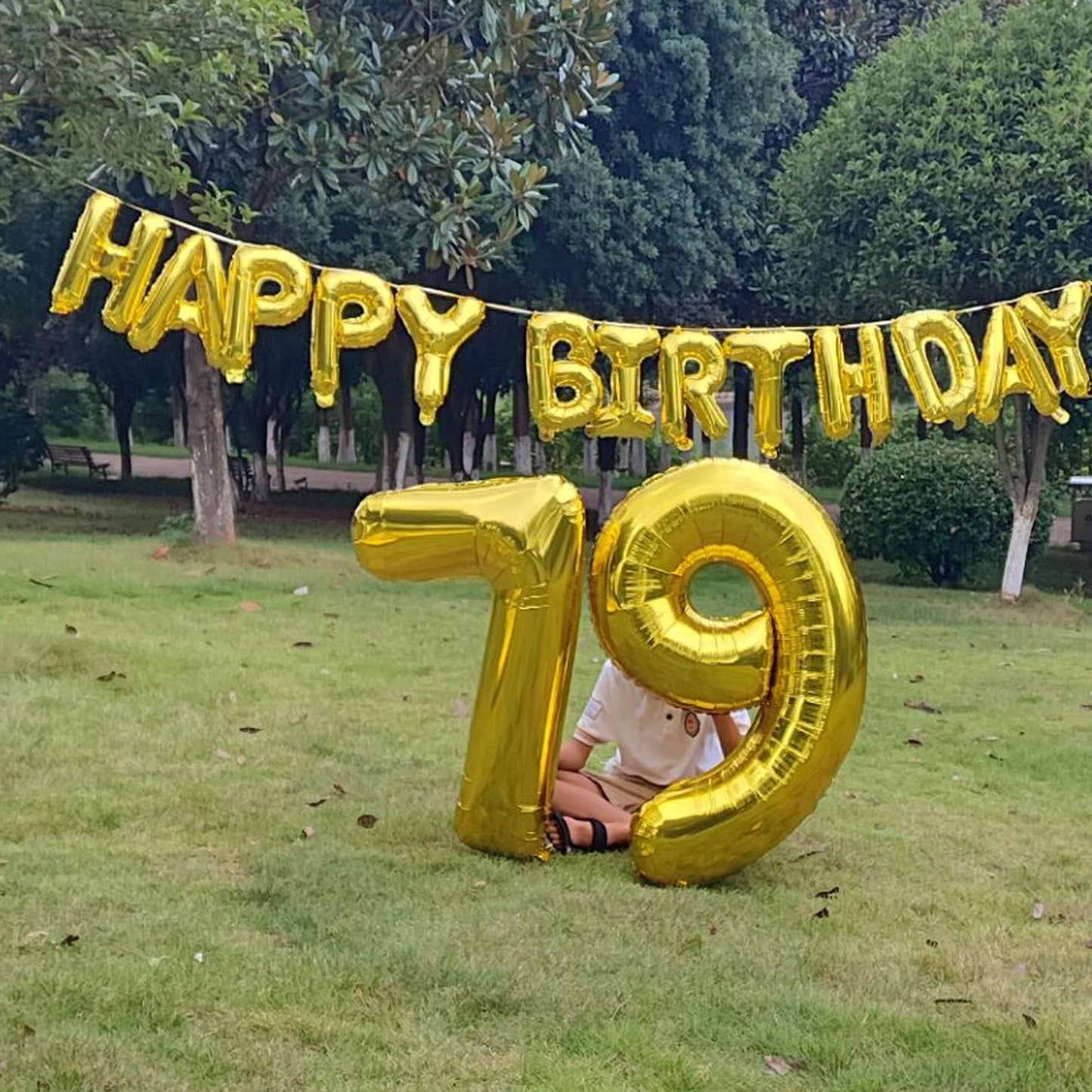 Shuntai 79 Balloon Numbers Gold Jumbo Number 97 Foil Mylar Balloons With Happy Birthday Balloon Banner 79Th Birthday Decorations