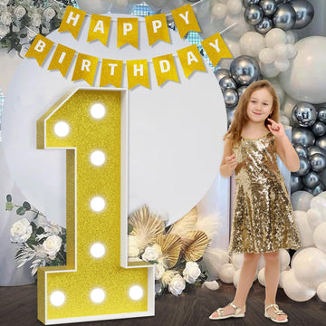 Imprsv Marquee Numbers Gold 1St-Birthday Decorations: Large 3Ft Light Up Number First Birthday Decoration For Boy Girl One Year