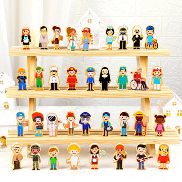 Kathfly 36 Pcs Wooden Community Helpers Community Wooden Toy Preschool Little Professionals Block Character Set Multicultural Career Figurines Creative Play Social Emotional Learning Wood People Toy