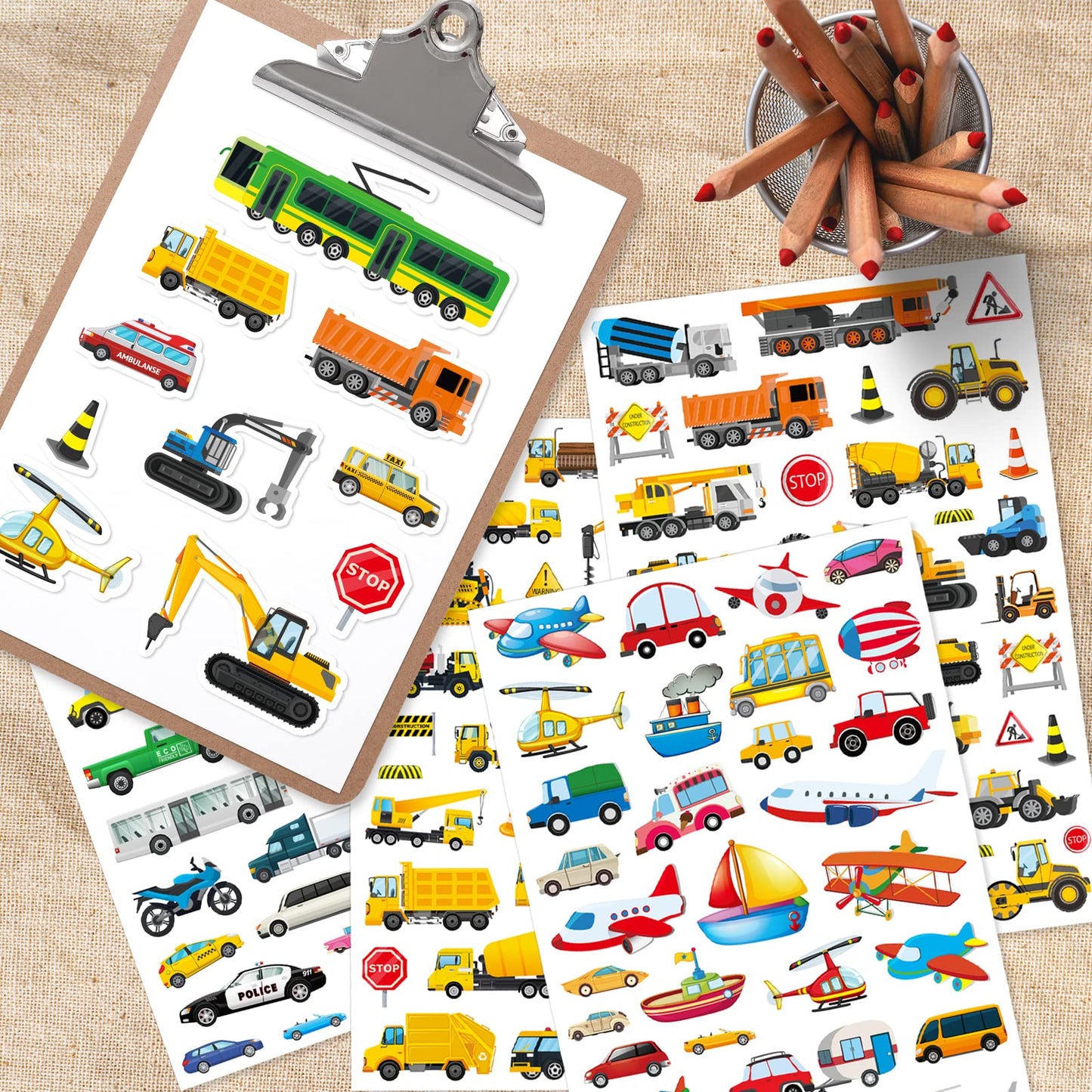 Construction Cars And Trucks Stickers 665 Counts Transportation Waterproof Car Adhesive Sticker Birthday Invitations Envelops Decorations Party Goodie Gifts Bags School Game Class Rewards