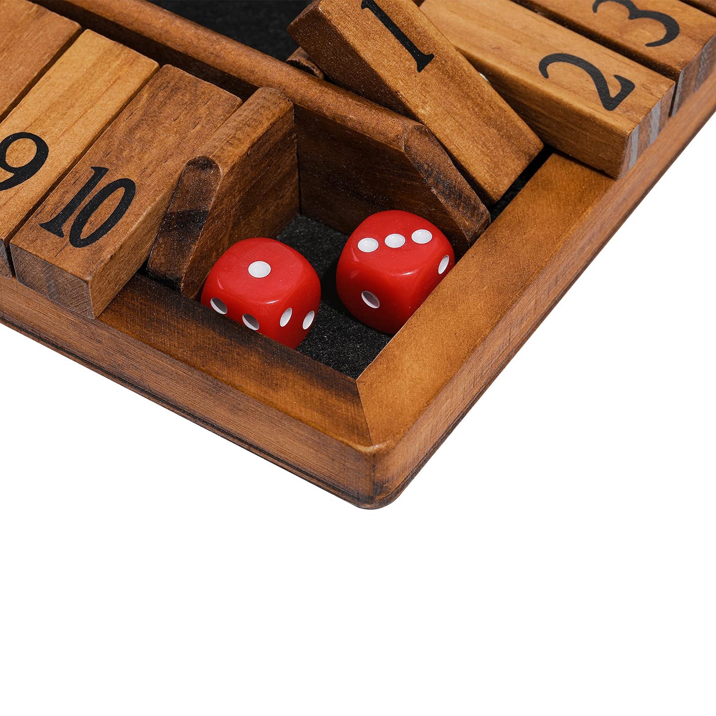 Crobyi Shut The Box Game Wooden For 1-4 Players,Educational & Fun Wooden Board Game With 10 Dice And Shut-The-Box Instructions F
