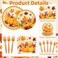 100 Pcs Fall Pumpkin Leaves Tableware Party Supplies Set, Serves 25 - Disposable Autumn Harvest Paper Plates, Napkins, and Forks