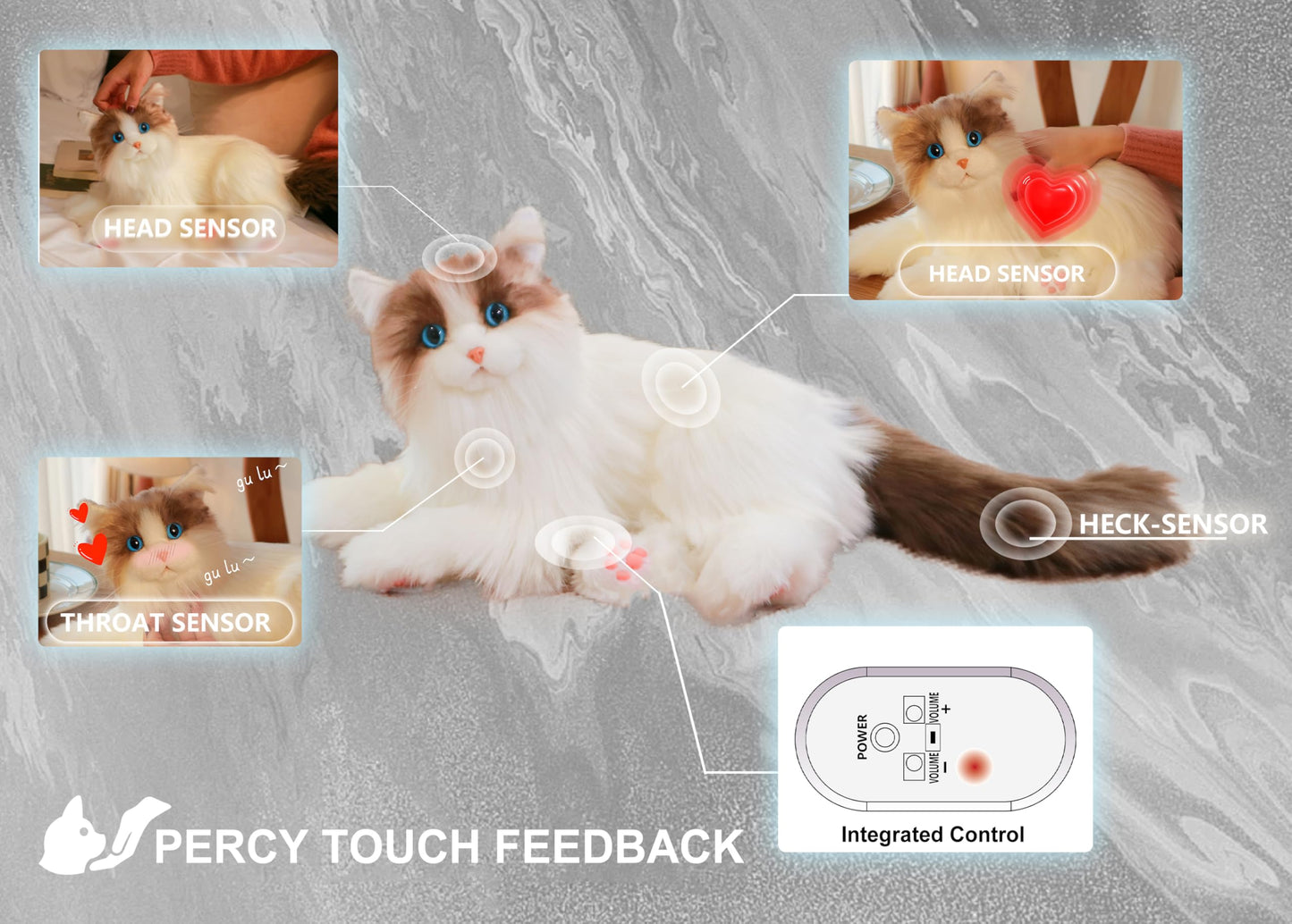 Chongker Interactive Companion Robot Cat Pets, Handmade Weighted Stuffed Animals, Cat Plush Toy With Voice Response, Realistic Heartbeat And Purring, Ragdoll Cat