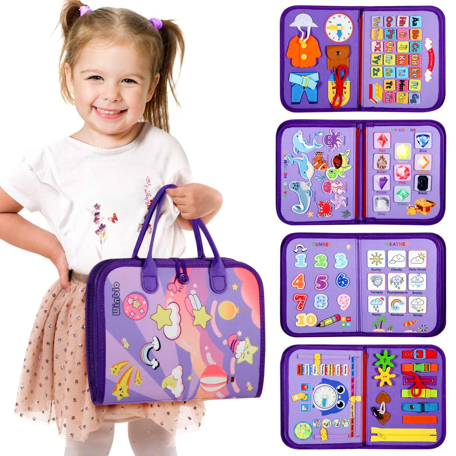 Winblo Toddler Busy Board - Montessori Toys For 2-3 Year Old Girl Birthday Gift - Busy Book For Toddlers, Montessori Educational Learning Travel Activities Toys For Kids Ages 2-4