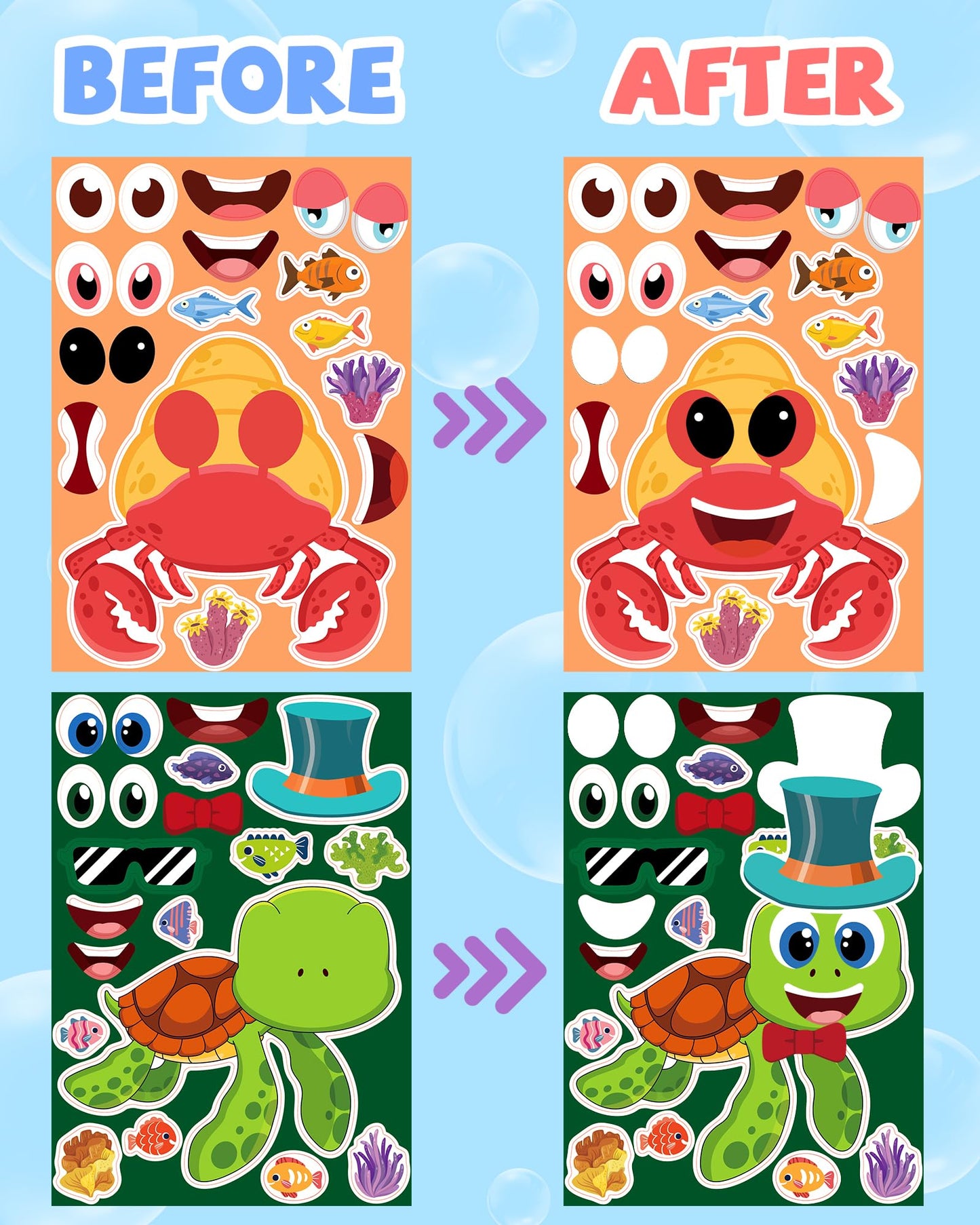 24 Pcs Make Your Own Sea Animal Sticker Sheets For Kids With Animal Party Favors Face Stickers For Kids Crafts Activities Gift B