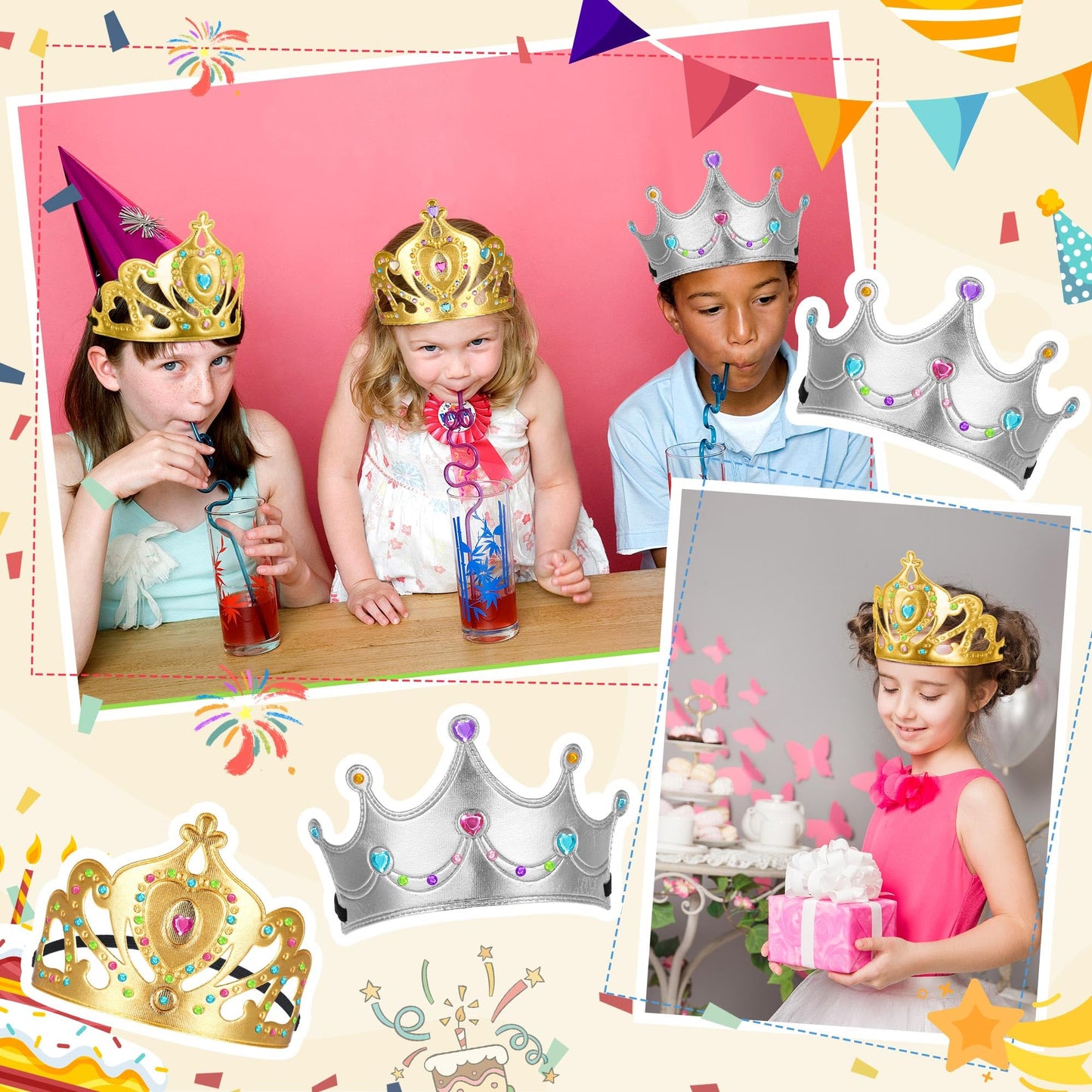 Yaomiao 66 Pieces Foam Princess Tiaras DIY Crowns Kids Party Favors Craft Crystal Diamond Sticker Making Your Own Tiara Girls(Br
