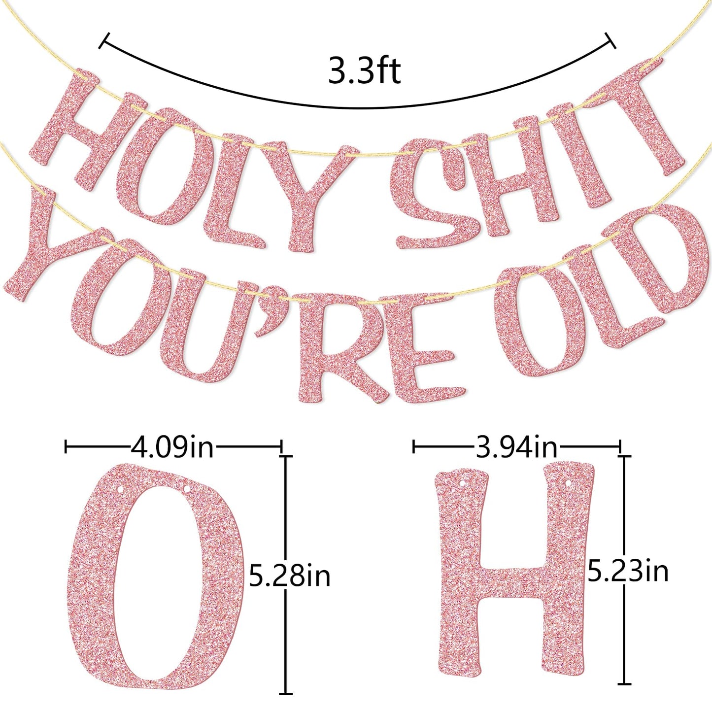 Holy Shit You'Re Old Banner Rose Gold Glitter For 30Th 40Th 50H 60Th 70Th 80Th 90Th Funny Birthday Banner Sign Bunting Party Decor Photo Booth Props (Rose Gold)