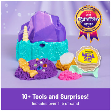 Kinetic Sand Mermaid Crystal Playset - 1lb Gold Shimmer Sand, Tools & Storage, Sensory Toy for Kids Ages 3+ - Model 6064333