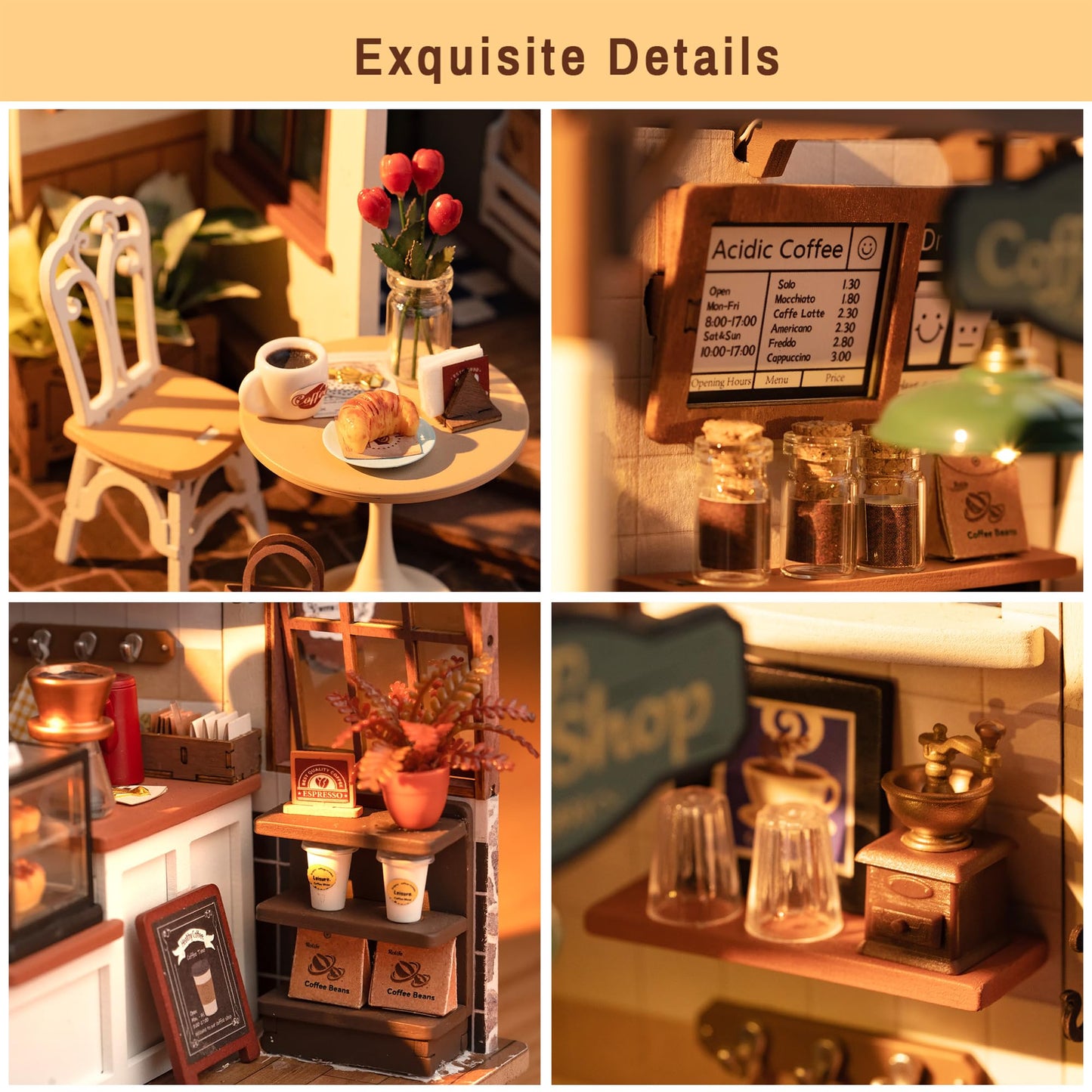 Rolife Coffee Shop Miniature Dollhouse Kit With Led Lights - Diy Crafts For Adults, Birthday Gifts And Hobbies