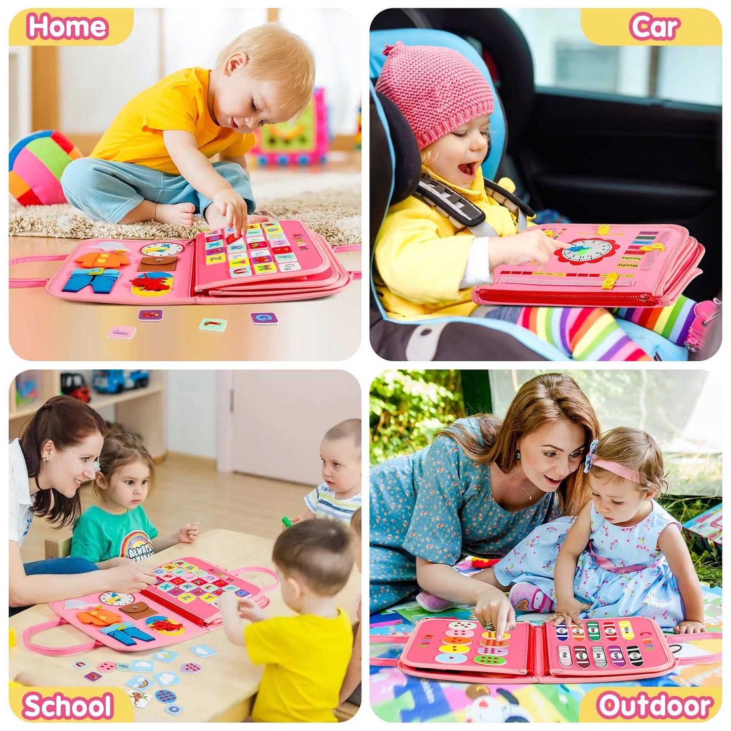 Winblo Toddler Busy Board - Montessori Toys For 1-3 Year Old Girl Birthday Gift, Educational Learning Sensory Busy Book For Two Year Old Girl, Airplane Car Travel Activities Toy For Kids Ages 2-4