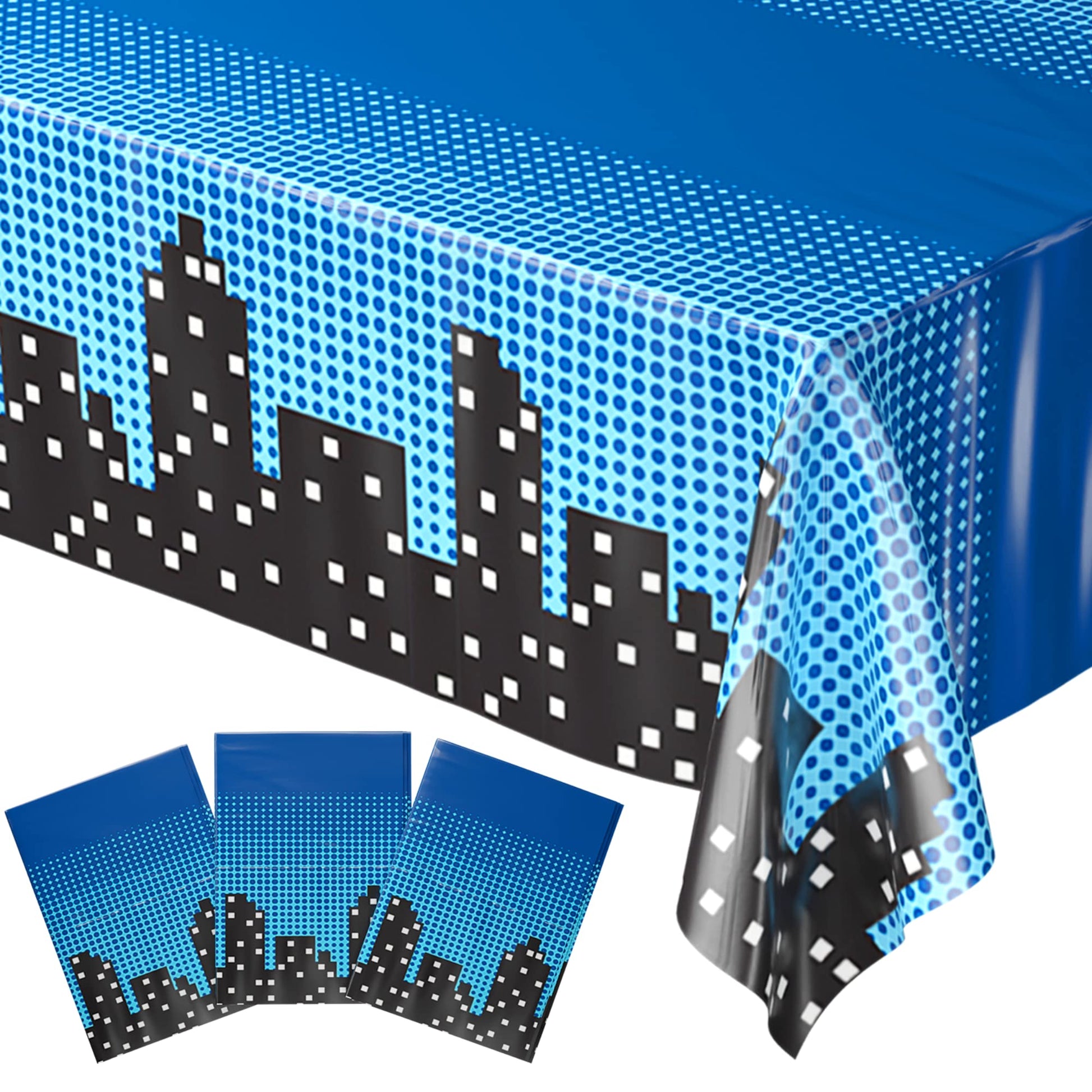 Blue Orchards Superhero Cityscape Table Covers (Pack of 3) 108x54 XL - Superhero Table Cloth for Parties, Birthday Party Supplie
